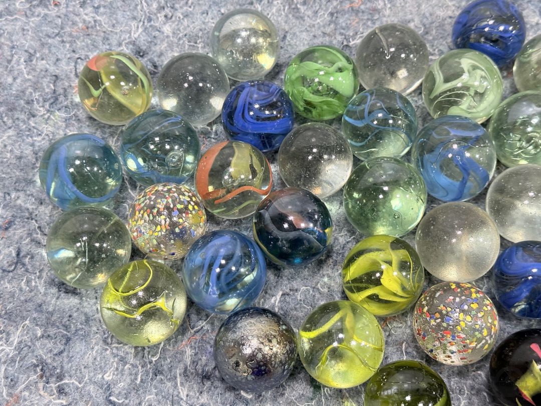 Vintage Marble Lot Swirls Clearies Shooters Speckled Galaxy Jumbo Crocks 35mm