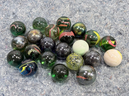 Vintage Jumbo Shooter Marble Lot 41mm Swirls Iridescent Galaxy Green Black Marbles