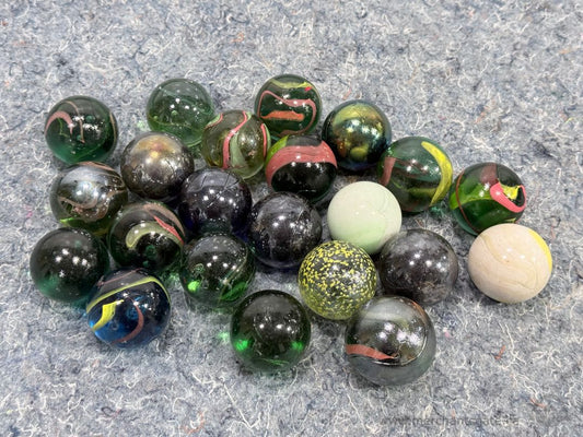Vintage Jumbo Shooter Marble Lot 41mm Swirls Iridescent Galaxy Green Black Marbles