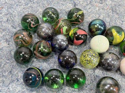 Vintage Jumbo Shooter Marble Lot 41mm Swirls Iridescent Galaxy Green Black Marbles