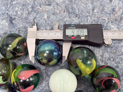 Vintage Jumbo Shooter Marble Lot 41mm Swirls Iridescent Galaxy Green Black Marbles