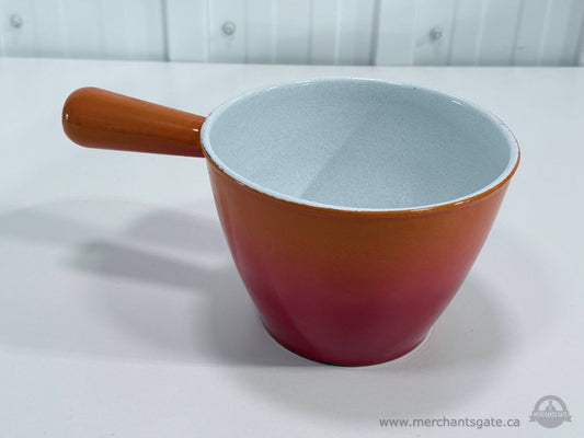 Vintage Levcoware Japan Cast Iron Fondue Pot Orange Red Enamel Sauce Pot