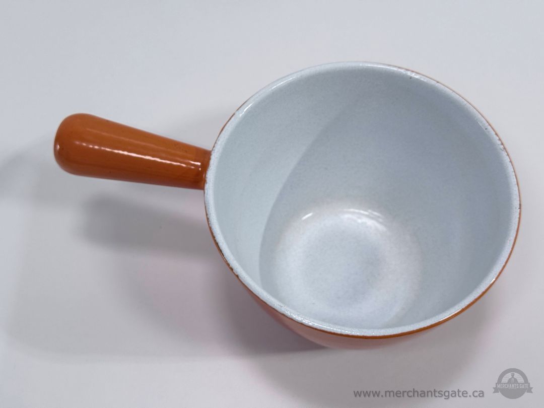 Vintage Levcoware Japan Cast Iron Fondue Pot Orange Red Enamel Sauce Pot