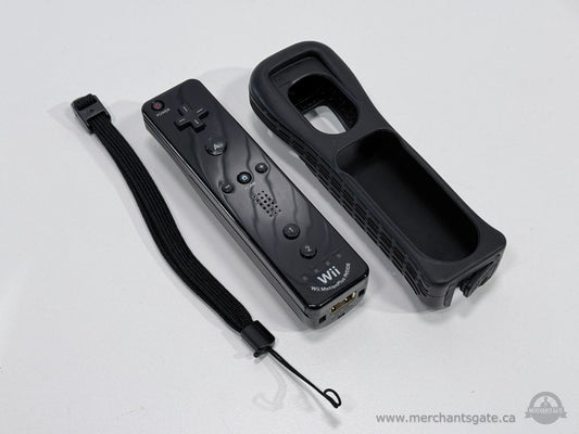 Nintendo Wii Black MotionPlus Inside Remote Controller with Silicone Sleeve & Wrist Strap