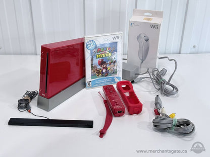Nintendo Wii Red Console Bundle Mario Power Tennis Sealed Nunchuk Limited Edition Style