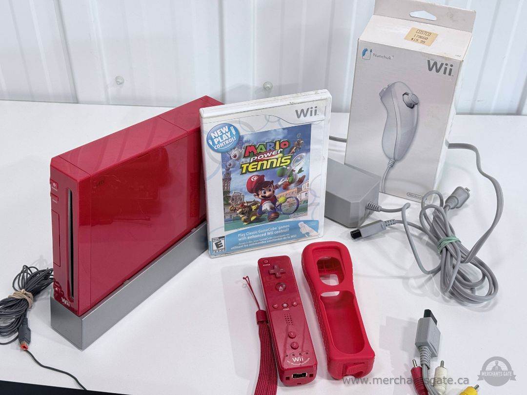 Nintendo Wii Red Console Bundle Mario Power Tennis Sealed Nunchuk Limited Edition Style
