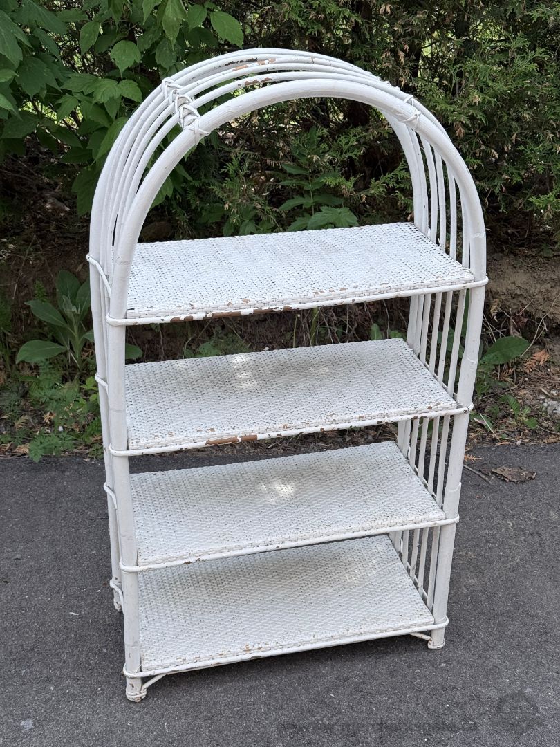 White Wicker Shelf Unit Bookcase Display Rack Cottage Farmhouse