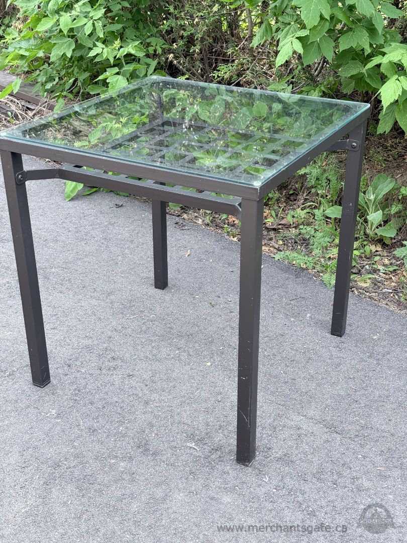 Glass Top Patio Side Table Metal Outdoor End Table Square