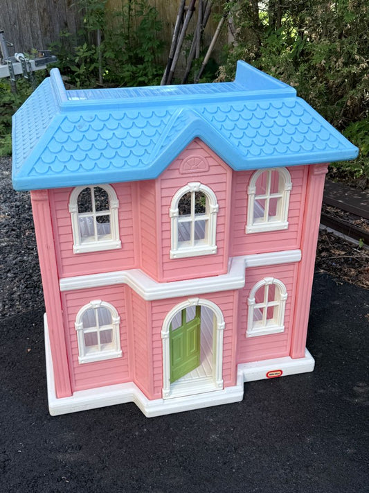 Vintage 1990s Little Tikes Victorian Dollhouse Large Pink Blue Two Story Doll House
