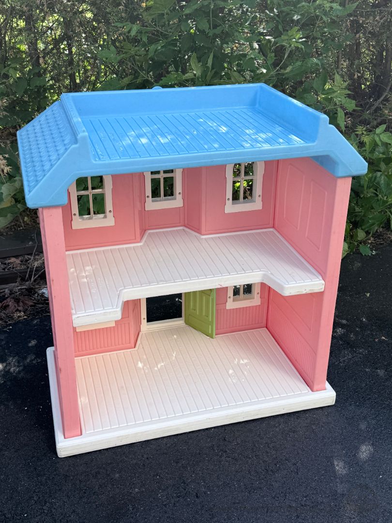 Vintage 1990s Little Tikes Victorian Dollhouse Large Pink Blue Two Story Doll House