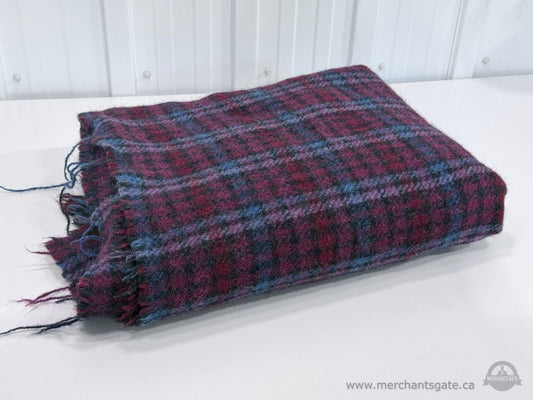Vintage Wool Plaid Blanket Throw Purple Blue Check Pattern 68 x 56