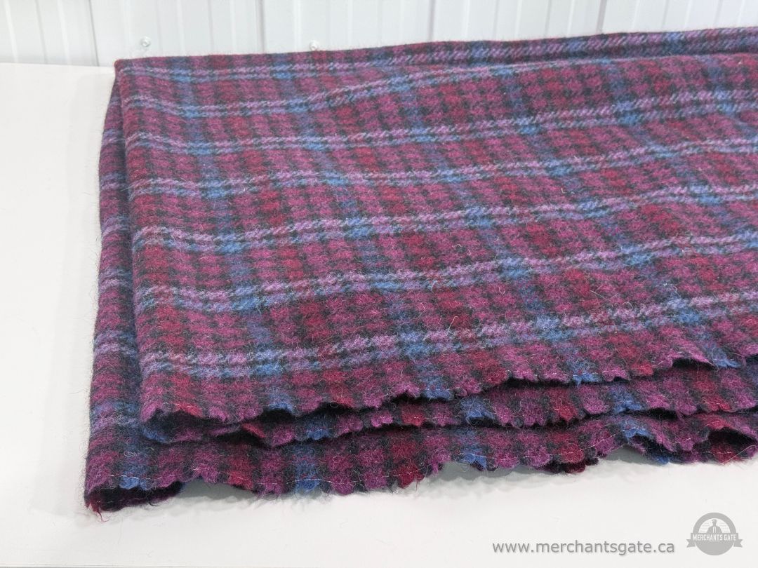 Vintage Wool Plaid Blanket Throw Purple Blue Check Pattern 68 x 56