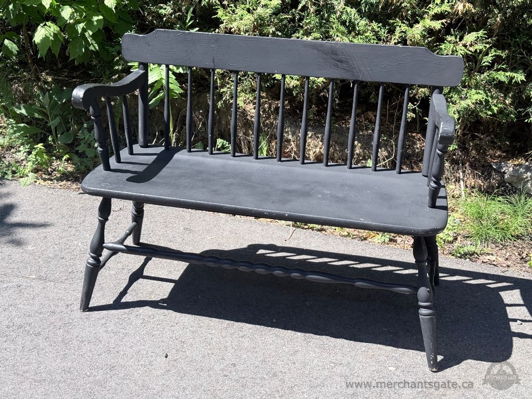 Vintage Vilas Solid Wood Windsor Bench Black Painted Entryway Bench