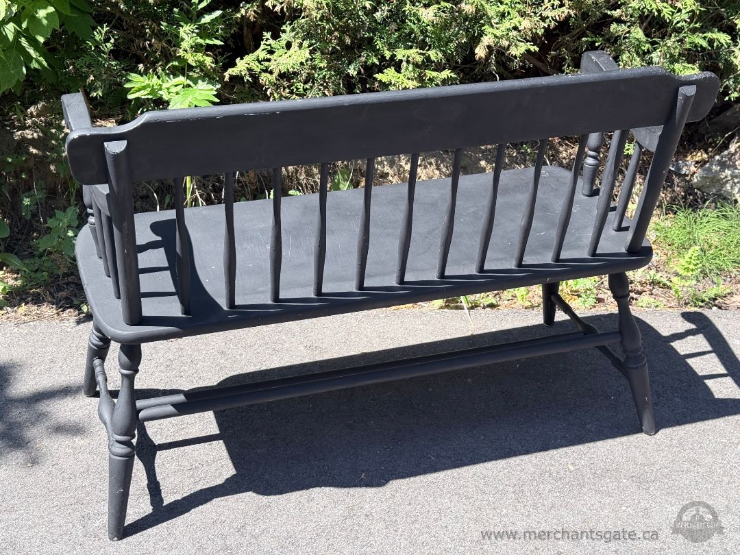 Vintage Vilas Solid Wood Windsor Bench Black Painted Entryway Bench