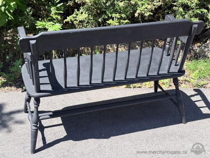 Vintage Vilas Solid Wood Windsor Bench Black Painted Entryway Bench