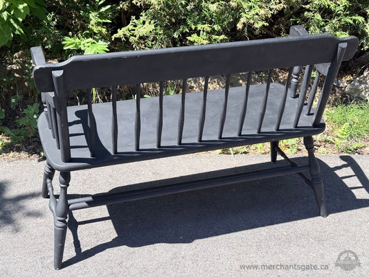 Vintage Vilas Solid Wood Windsor Bench Black Painted Entryway Bench