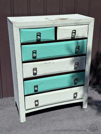 Solid Wood Tall Dresser Chest of Drawers Turquoise White Distressed Finish