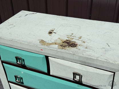 Solid Wood Tall Dresser Chest of Drawers Turquoise White Distressed Finish