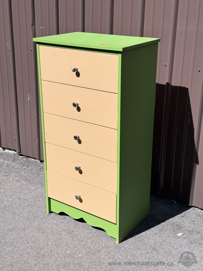 Tall 5 Drawer Chest Dresser Green Beige Painted Furniture Project Piece