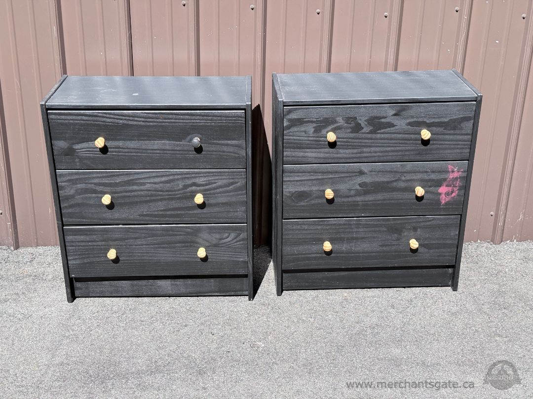 Pair of IKEA RAST 3 Drawer Nightstands Painted Black Solid Pine Project Set