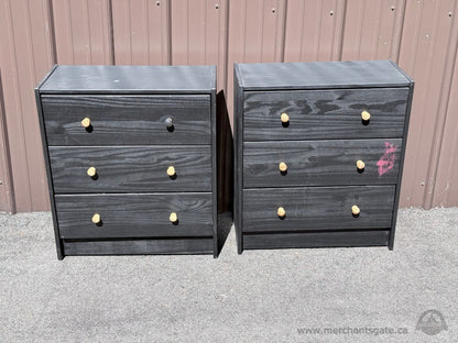 Pair of IKEA RAST 3 Drawer Nightstands Painted Black Solid Pine Project Set