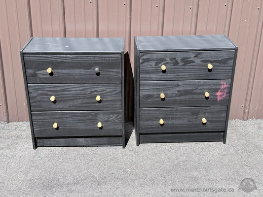 Pair of IKEA RAST 3 Drawer Nightstands Painted Black Solid Pine Project Set