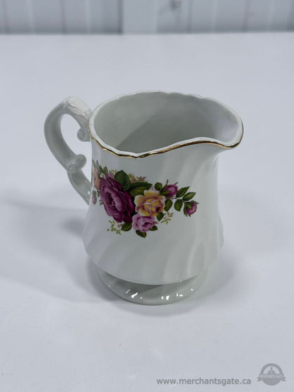 Vintage Wood & Sons Cottage Rose England Creamer Jug Floral Gold Trim