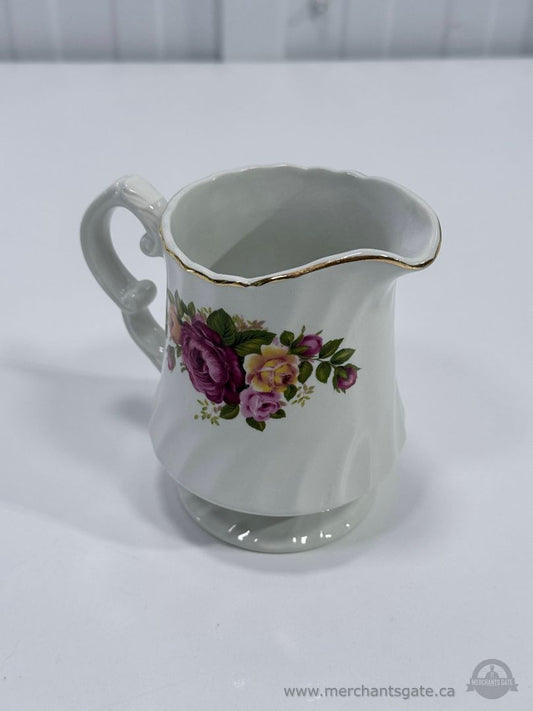 Vintage Wood & Sons Cottage Rose England Creamer Jug Floral Gold Trim