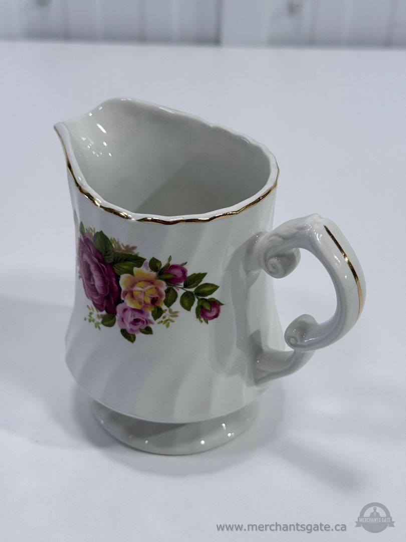 Vintage Wood & Sons Cottage Rose England Creamer Jug Floral Gold Trim
