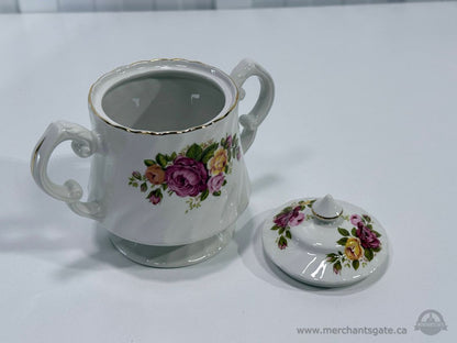 Vintage Wood & Sons Cottage Rose Covered Sugar Bowl England Floral China
