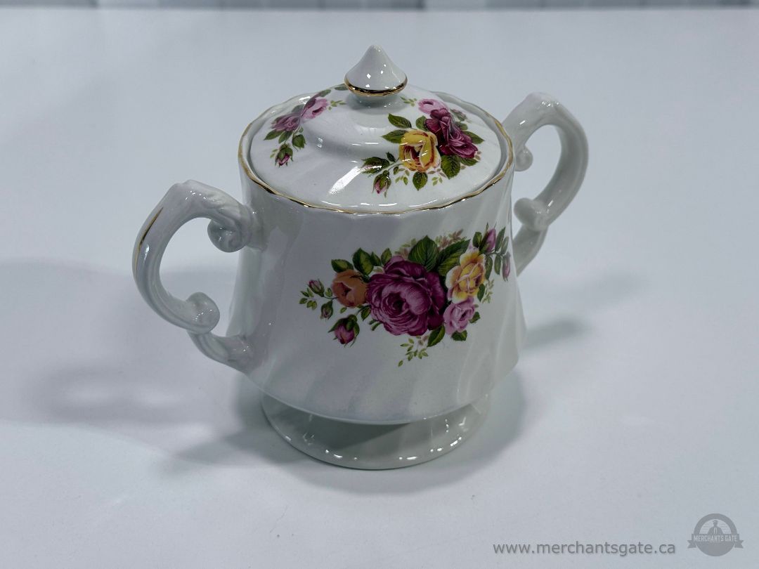 Vintage Wood & Sons Cottage Rose Covered Sugar Bowl England Floral China