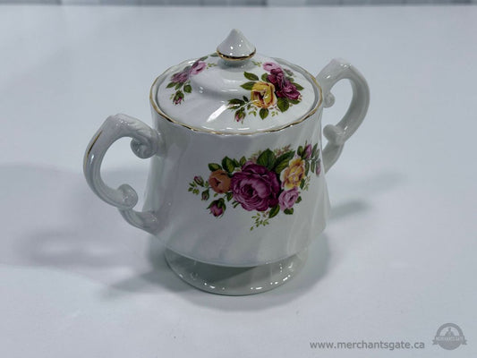 Vintage Wood & Sons Cottage Rose Covered Sugar Bowl England Floral China