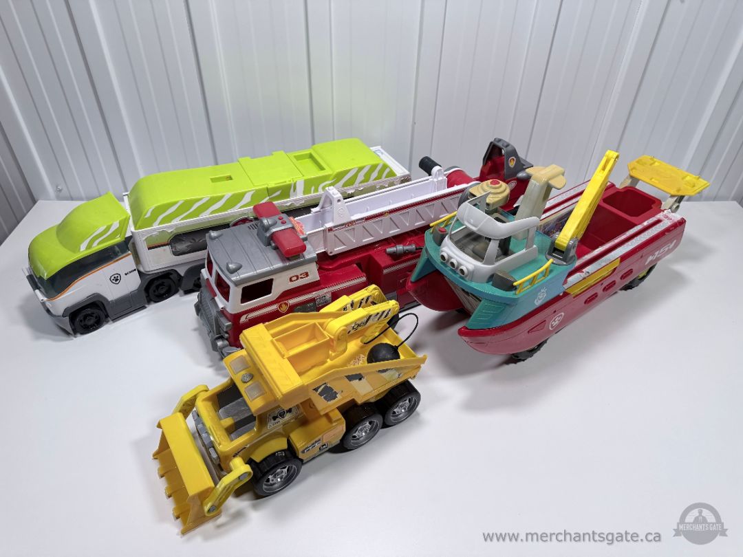 Large Toy Vehicle Lot Paw Patrol Boat Fire Truck Construction Truck Transport Truck