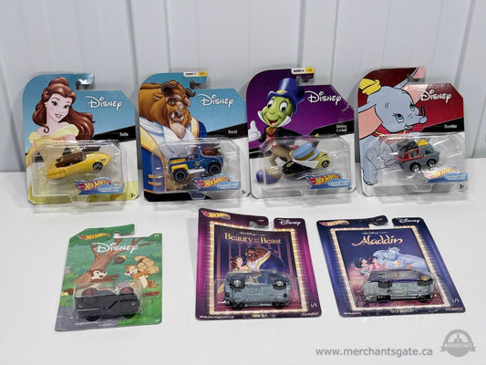 Hot Wheels Disney Character Cars Collection Lot Belle Beast Dumbo Aladdin Chip Dale