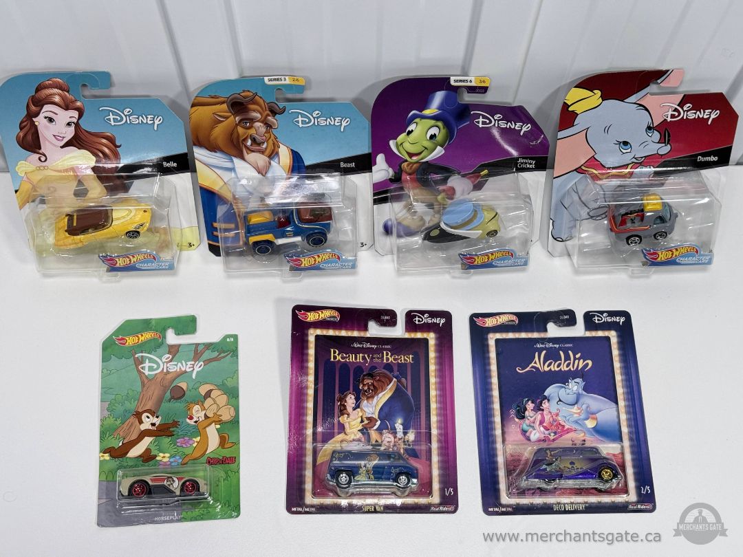 Hot Wheels Disney Character Cars Collection Lot Belle Beast Dumbo Aladdin Chip Dale