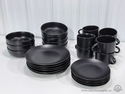 26 Piece Black Stoneware Dish Set Plates Bowls Mugs Strawberry Street