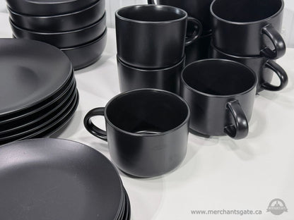 26 Piece Black Stoneware Dish Set Plates Bowls Mugs Strawberry Street