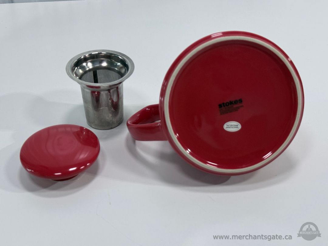Like new Stokes Red Stoneware Teapot with Stainless Tea Infuser