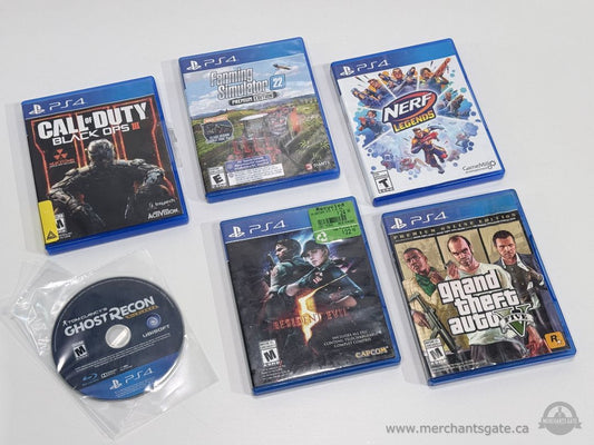 PS4 Game Lot – GTA V, Resident Evil 5, Farming Simulator 22, COD Black Ops III