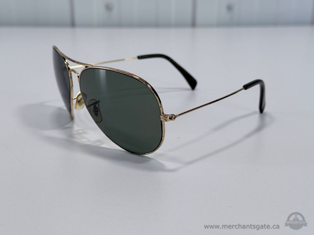 Vintage Ray-Ban Aviator Sunglasses Gold Frame Green Lenses B&L USA 63mm