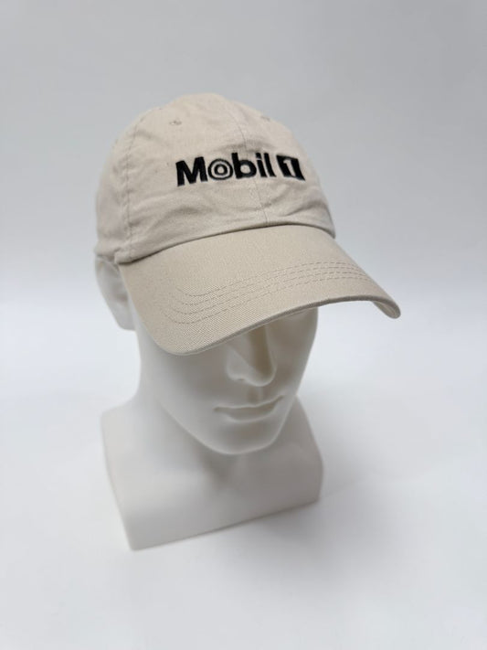 Vintage Mobil 1 Adjustable Baseball Hat Beige Embroidered Logo Racing Oil Cap Classic Fit