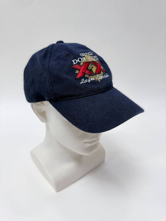 Vintage Dos Equis XX Cerveza Beer Hat Navy Blue Embroidered Adjustable Strapback Cap