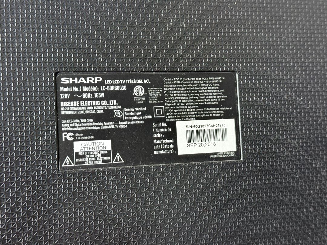 Sharp 60" Roku Smart TV LC-60R6003U LED HDTV with Remote