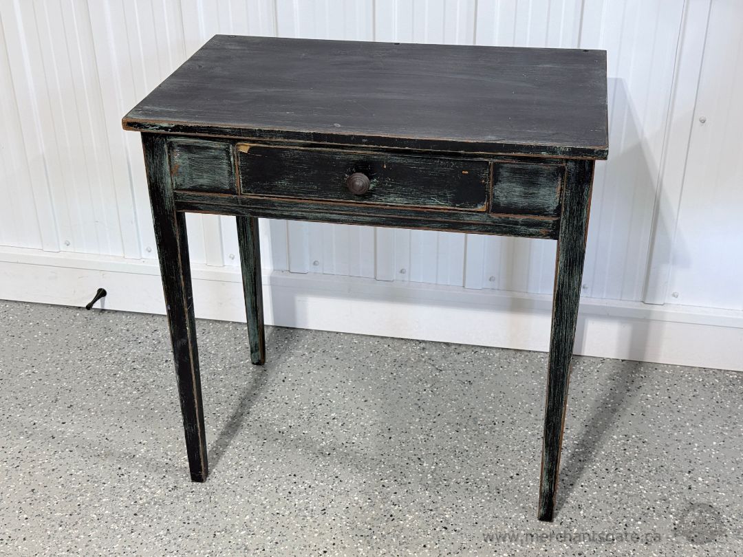 Rustic Solid Wood Side Table with Drawer Distressed Black Finish