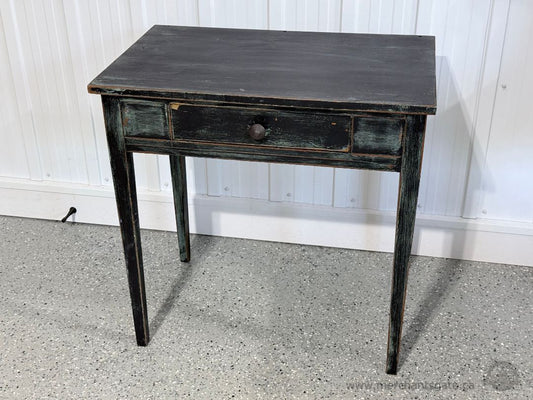 Rustic Solid Wood Side Table with Drawer Distressed Black Finish