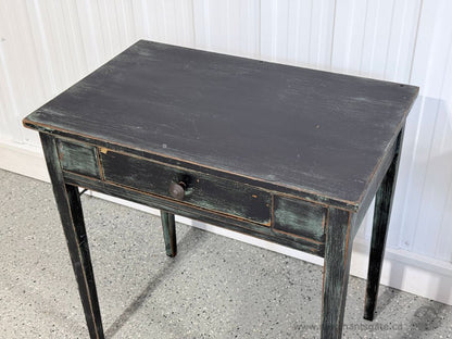 Rustic Solid Wood Side Table with Drawer Distressed Black Finish