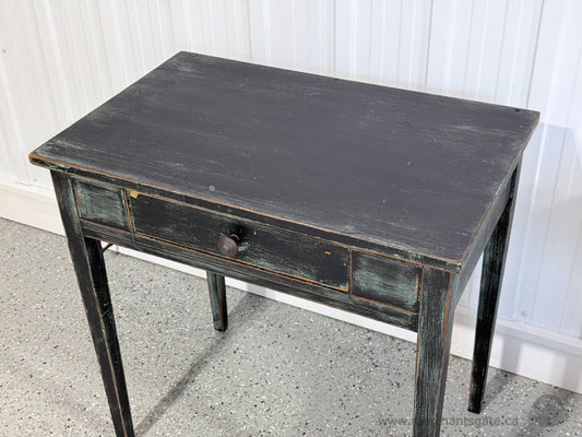 Rustic Solid Wood Side Table with Drawer Distressed Black Finish