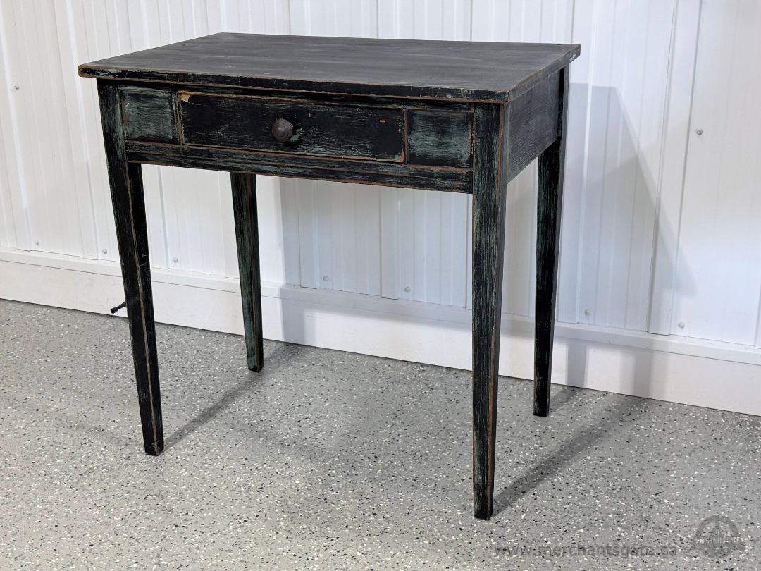 Rustic Solid Wood Side Table with Drawer Distressed Black Finish