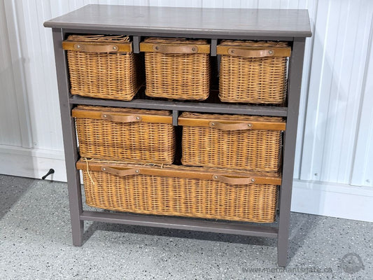 Wicker Basket Storage Cabinet 6 Basket Organizer Console Table