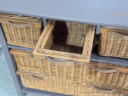 Wicker Basket Storage Cabinet 6 Basket Organizer Console Table